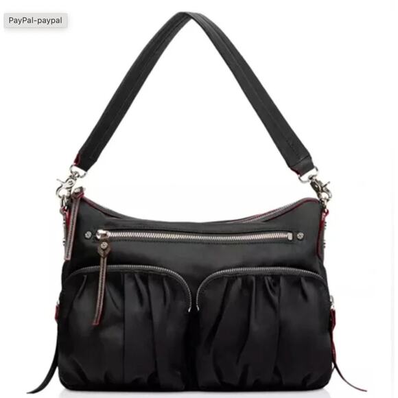 MZ Wallace Hayley Shoulder Bag Black w/ Red Trim - Picture 1 of 8